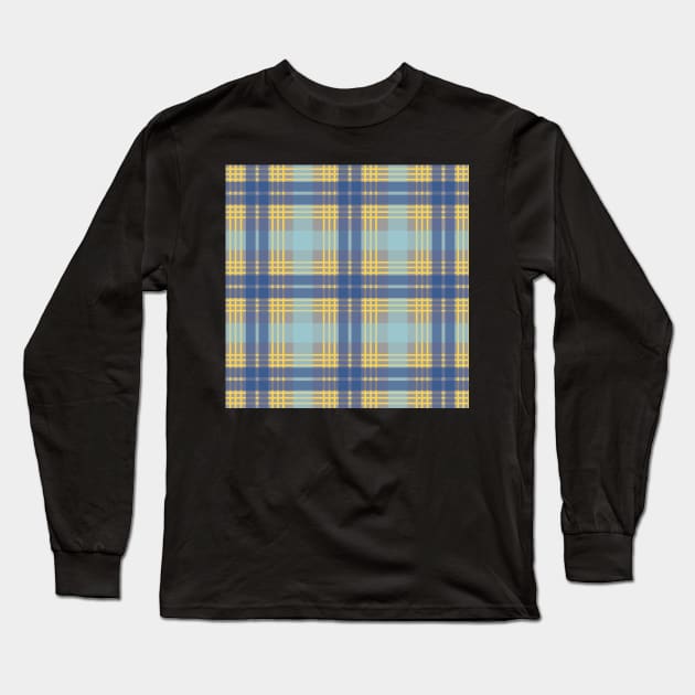 Blue, Yellow and Grey Scottish Tartan Style Design Long Sleeve T-Shirt by MacPean